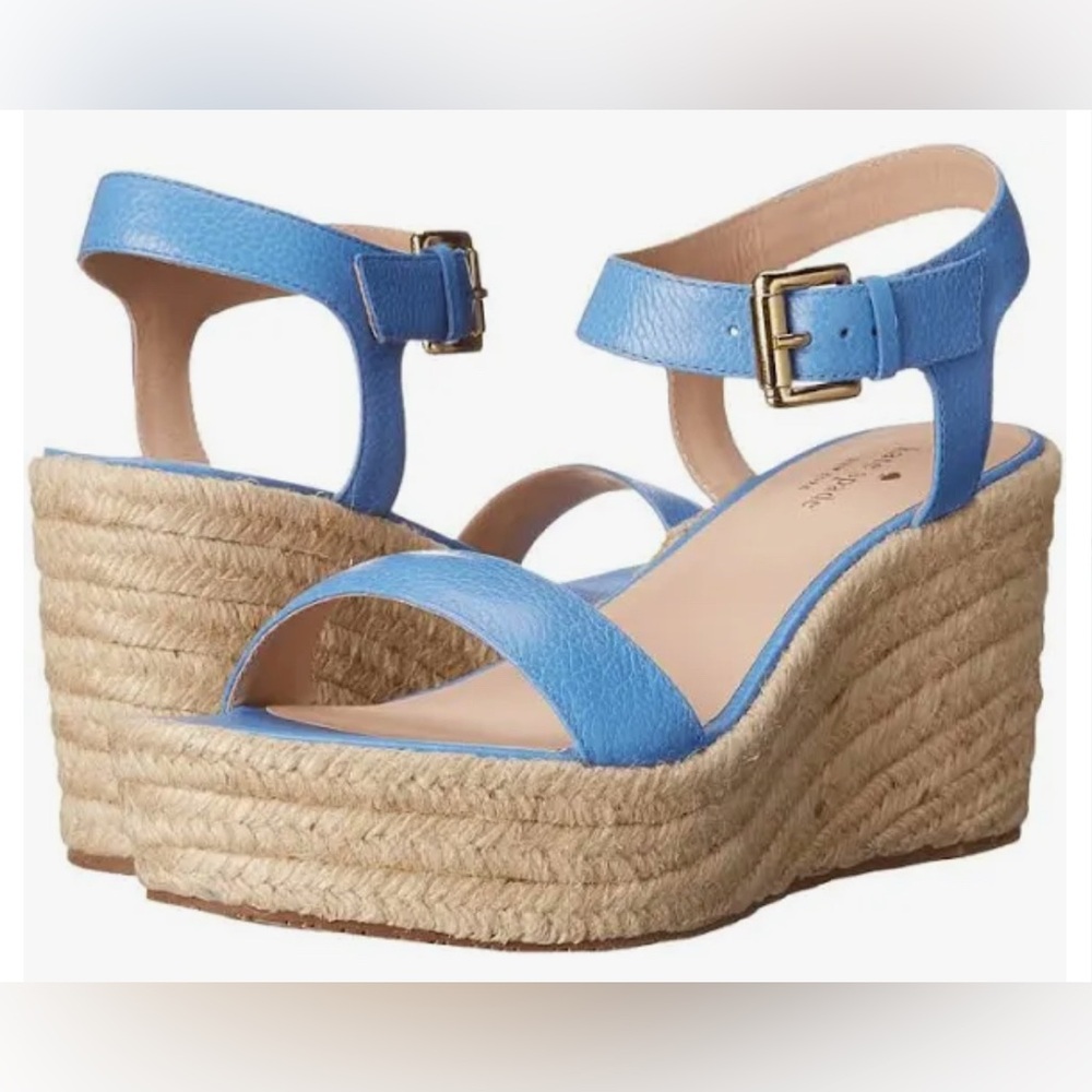 Kate‎ Spade Tarin Blue Wedge Espadrilles in Blue Tumbled Leather Size: 9.5